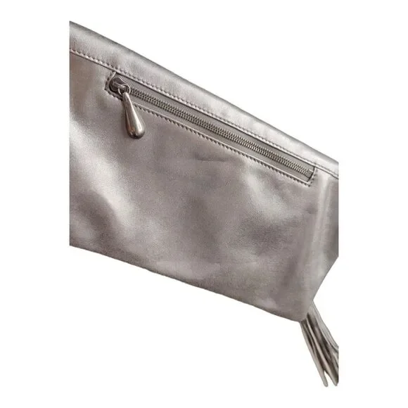 Hobo Int'l Raine Aged Silver Large Leather Clutch w/tassel Outer Zip Compartment - Picture 4 of 16